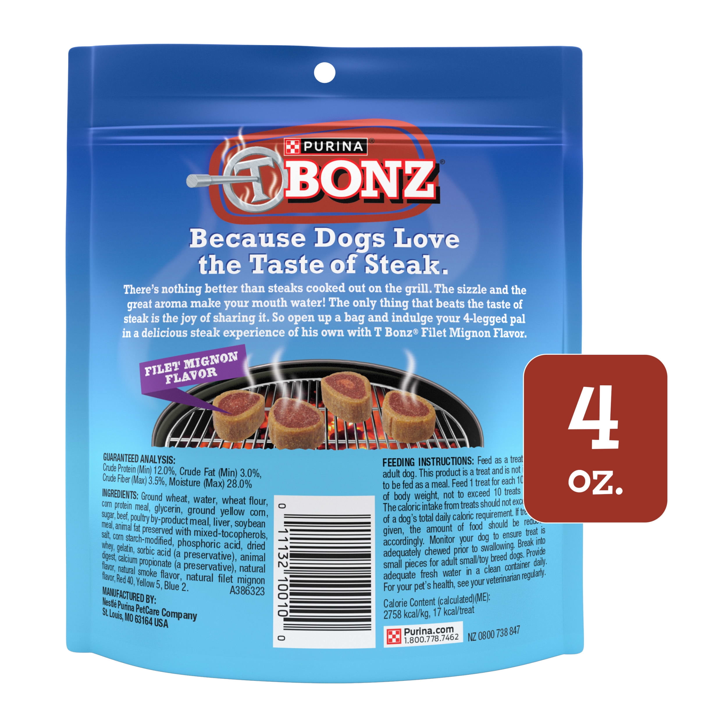 (8 pack) Purina T-Bonz Dog Treats with Filet Mignon Flavor & Real Beef Chews, 4 oz Pouch