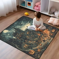 WOBOGO Pumpkinhead Castle Baby Playmats Extra Large Waterproof Rollable Activity Pads for Toddlers 50×50inch