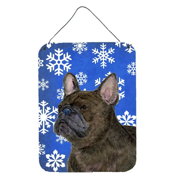French Bulldog Winter Snowflakes Holiday Wall or Door Hanging Prints
