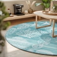 thumbnail image 3 of Round Rugs 5Ft, Turquoise Coastal Round Area Rug Washable Indoor Throw Carpet, Nautical Coral Starfish Shell Seahorse Ocean Soft Non Slip Circle Rug for Cabinet Bathroom Home Decor Aesthetic, 3 of 8