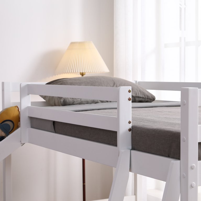 Ktaxon Kids Solid Wood Twin Bunk Bed with Slide, Guardrails