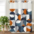 thumbnail image 3 of Navy Blue No Hook Shower Curtain Waterproof,Bathroom Curtains with Snap in Liners and See Through Top Window,Middle Century Modern Geometric Abstract Art Hotel Style Bathtub Curtains Shower 72"Wx84"L, 3 of 8