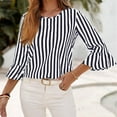 thumbnail image 7 of aidice Long Sleeve Shirts for Women Round Neck Flare Sleeve Loose Striped Pullover Casual Blouses Tops, 7 of 7