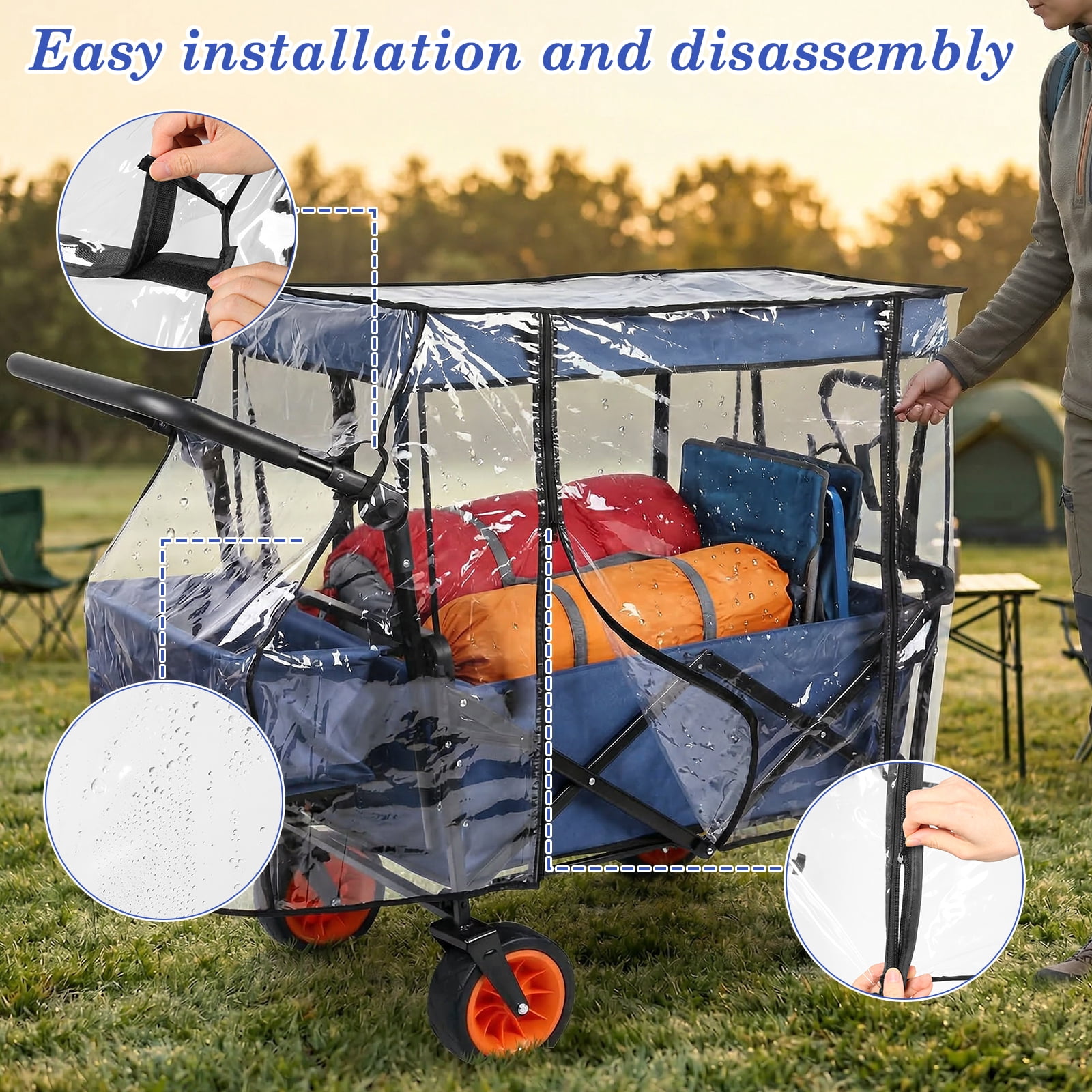 Threns Waterproof Wagon Rain Cover, UV-Resistant Handcart Sun Cover for Stroller,Trolley,Cart Accessories,Suit for Camping Picnic Garden Use,Collapsible