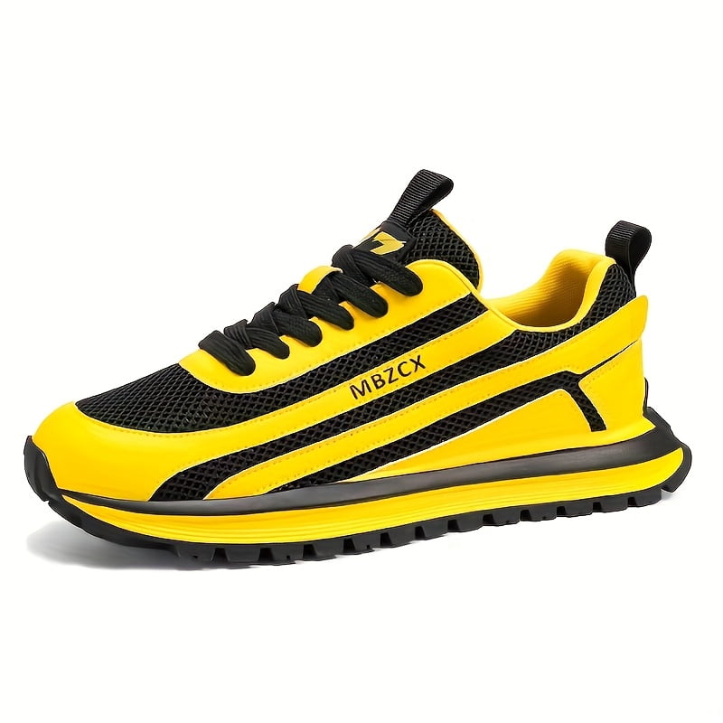 Men'S Casual Sneakers - Breathable Mesh & PU Upper, Teal/White Color-Blocking Design, Thickened PVC Non-Slip Sole, Daily Wear, Lace-Up Shoes, Fashionable Comfortable for All Seasons, Outdoor Hiking,