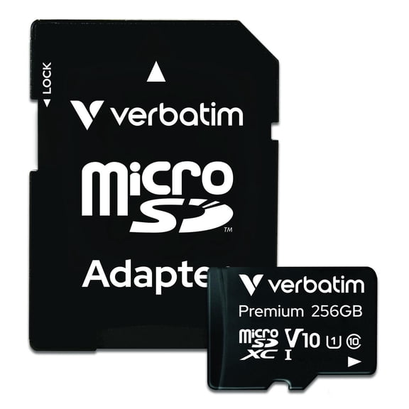 Verbatim 256GB microSDXC Card with SD Adapter, Class 10 UHS-I U1 Memory Card, 100MB/s, Full HD Recording, Smartphone, Tablet, Camera & Gaming Device Storage