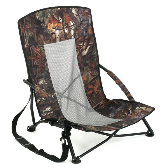 ARROWHEAD OUTDOOR Portable Folding Turkey Hunting Blind Chair with Padded Armrest, No-sink Feet and Shoulder Strap, Camouflage, Low Profile, Mesh Seat