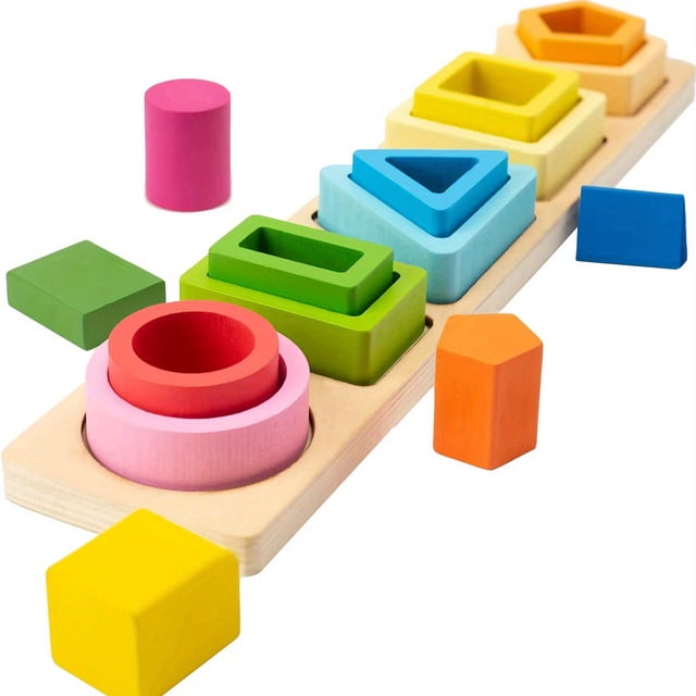 Montessori Toys, Wooden Sorting And Stacking Toys, Toddler Baby Color Recognition Shape Sorting Toy Gifts For Ages 3 And Up Boys And Girls, Education Learning