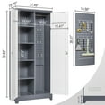 thumbnail image 2 of 72'' Metal Garage Cabinet, Cleaning Tool Cabinets With Lockable Doors, High Broom Tool Storage Cabinets with Adjustable Shelves, for Kitchens, Offices, Shops, Grey+White, 2 of 9