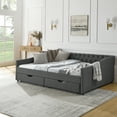 thumbnail image 3 of DeeHome Queen Size Daybed with Drawers Upholstered Tufted Sofa Bed,,with Button on Back and Copper Nail on Waved Shape Arms(84.5"x63.5"x26.5"), 3 of 9