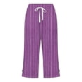 thumbnail image 5 of Zysthvn Women's Casual Pants & Capris Straight Leg Striped Summer Cropped Lightweight Pants Women with Pockets Drawstring Button Loose, 5 of 5