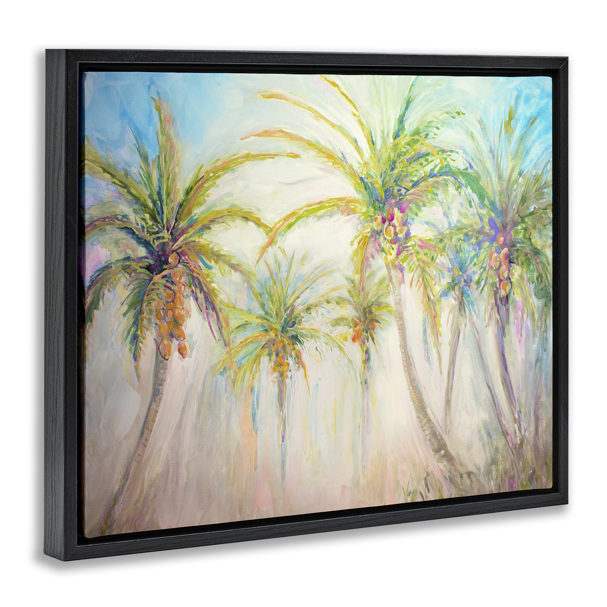 Stupell Industries Swaying Palms Abstract Botanical & Floral Painting Black Floater Framed Canvas Art Print Wall Art, 21 x 17