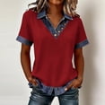 thumbnail image 2 of Aboser Denim Collar Shirts for Women Cuffs Buttons Jean Shirt Summer Trendy Short Sleeve T Shirts Western Style Cowgirls Clothes Lapel V Neck Blouses, 2 of 8