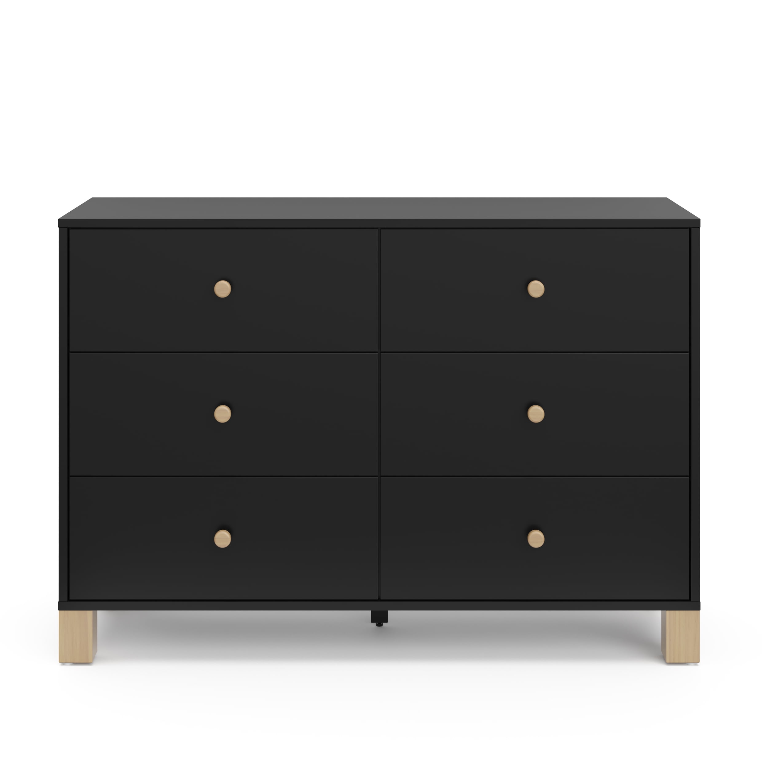 Storkcraft California 6 Drawer Nursery Wood Double Dresser, Black with Driftwood