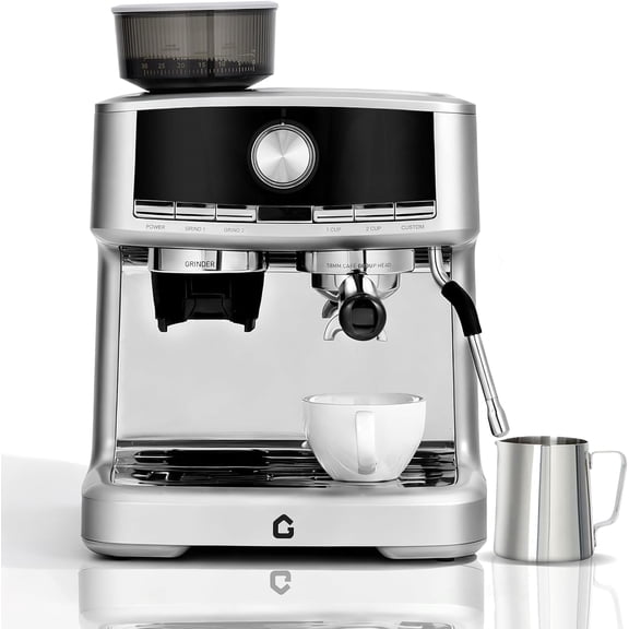 Espresso Machine with Grinder & Milk Frother,20 Bar Professional Espresso Coffee Maker with Removable Water Tank,Steam Wand,for Home Use,Latte,Espresso,Cappuccino,Silver