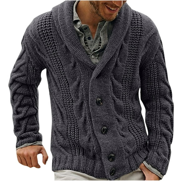 Awdenio Men Solid Casual Cardigan Long Sleeve Single-breasted Turndown Sweater