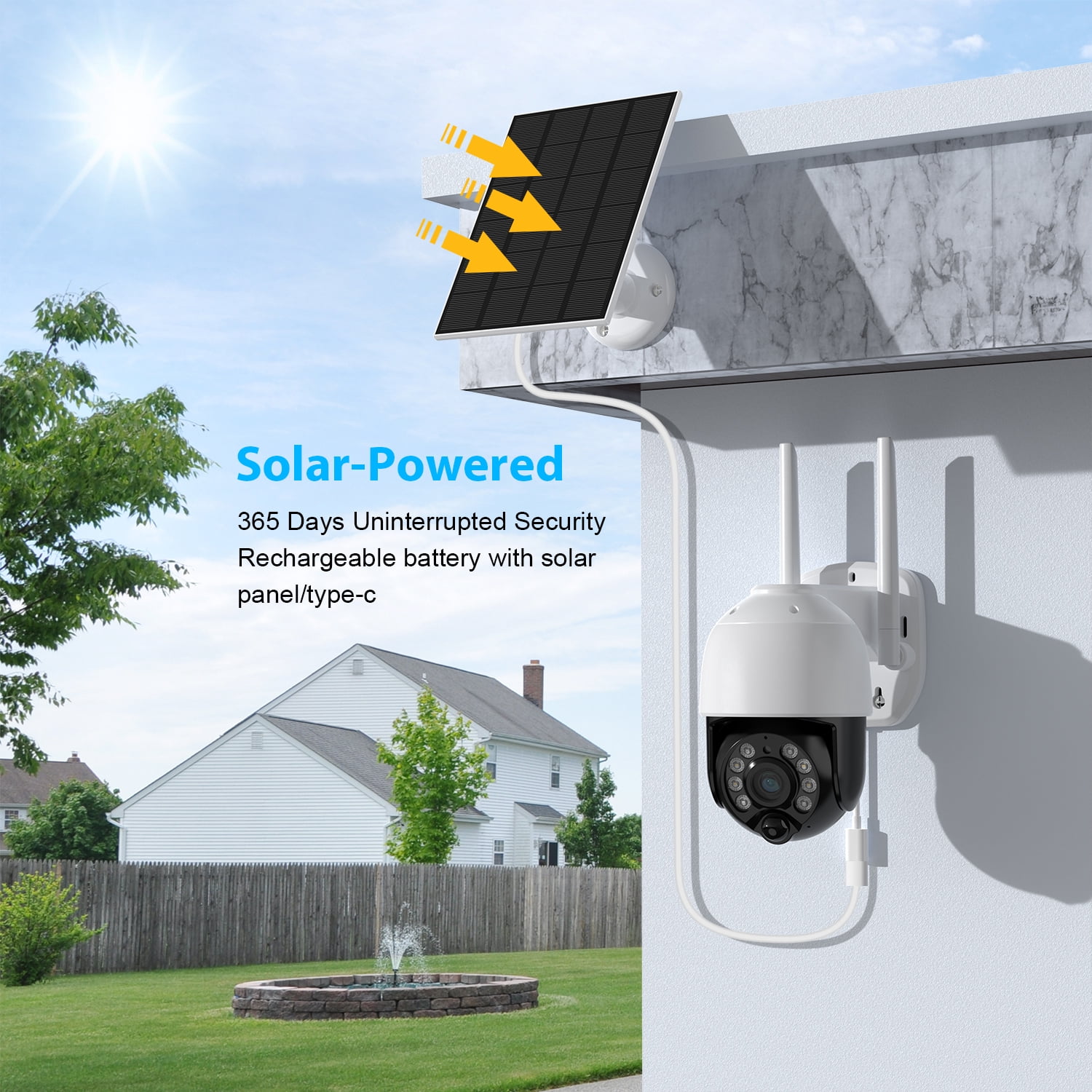 TOPVISION 2K Solar Security Camera Outdoor, Security Camera Wireless WiFi with Spotlight, 4X Digital Zoom, 360° View, PIR Motion Detection, Full Color Night Vision, IP66 Waterproof, Two-Way Talk