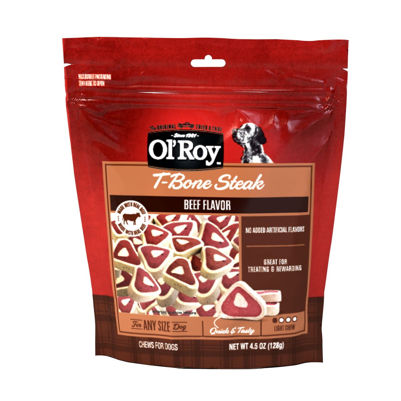 (4 pack) Ol' Roy T-Bone Steak Bites Beef Flavor Chewy Dog Treats, 4.5 oz Bag