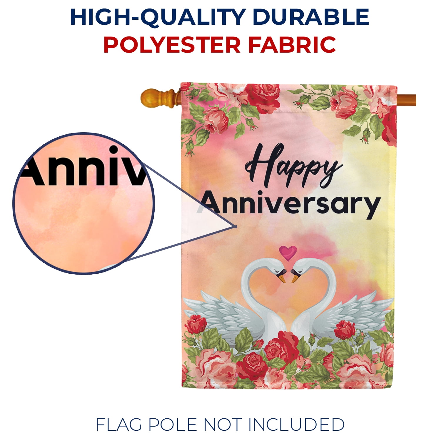 America Forever Happy Anniversary House Flag - 28 x 40 inch Double Sided, Swan Love Valentine's Day, Wedding, Anniversary Outdoor Party Decor, Married Couple Celebration Anniversary Party Flag
