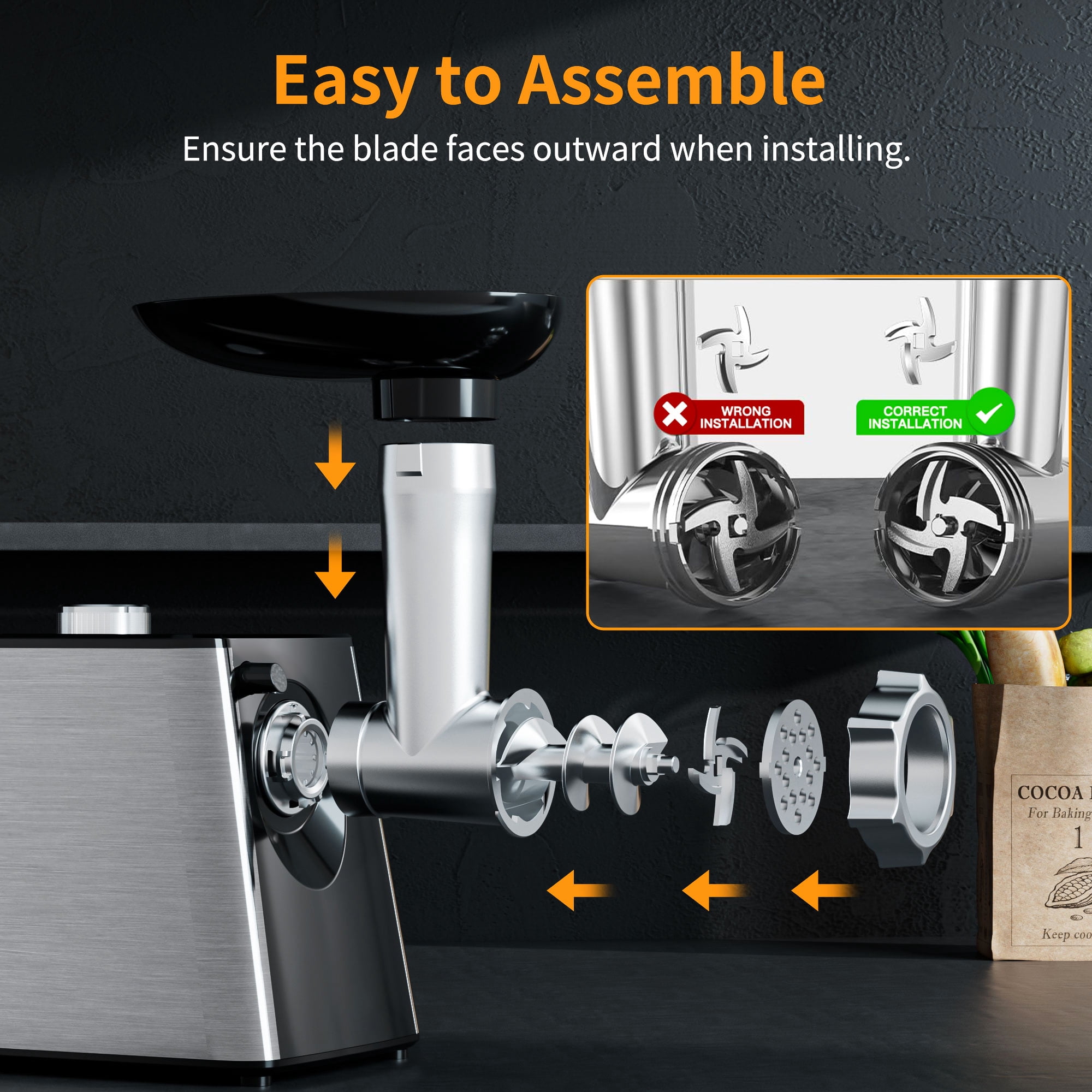 TINANA Electric Meat Grinder 2800W Heavy Duty Sausage Stuffer Machine, 4 Stainless Steel Plates, 2 Blades, Sausage Maker Kit and Kubbe, Multi-Functional Meat Mincer for Home Kitchen Beef Processing