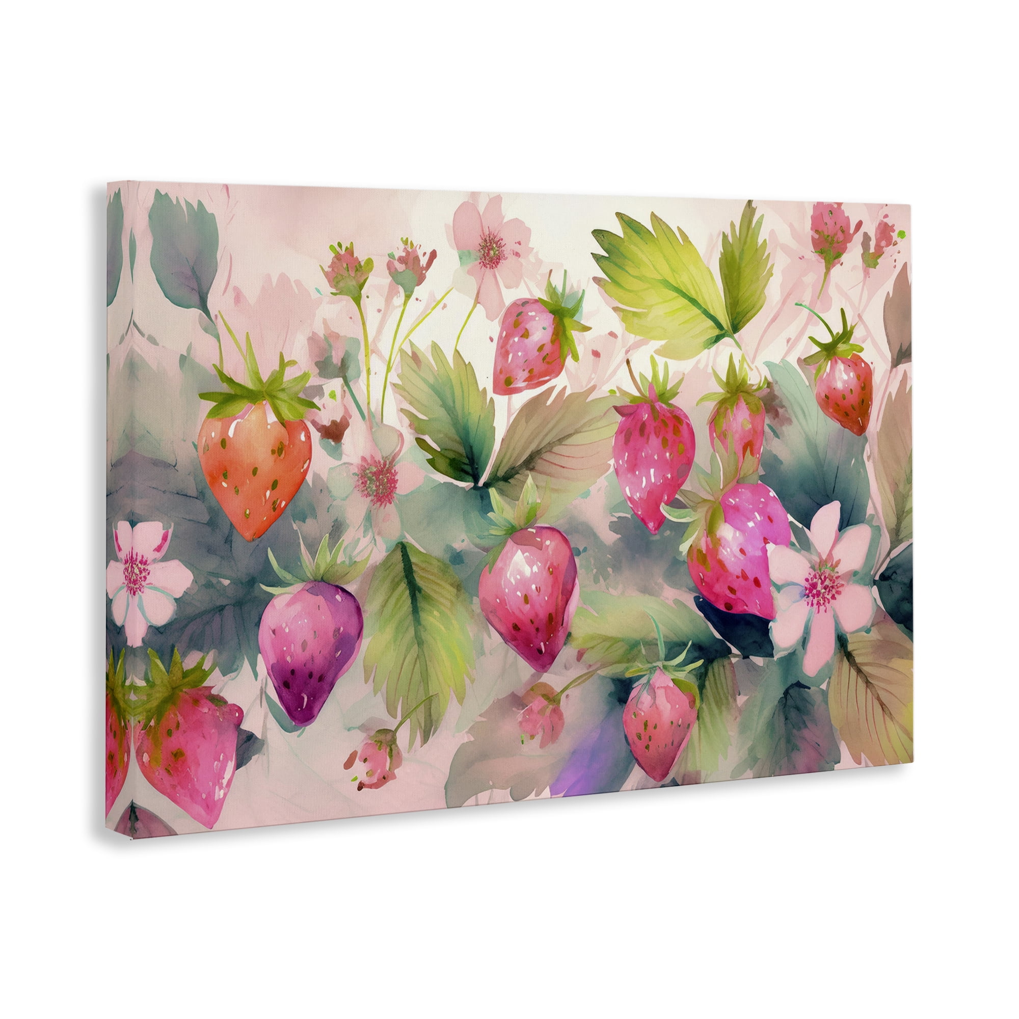 Stupell Industries Pink Strawberries & Bloom Food & Beverage Painting Wrapped Canvas Art Print Wall Art, 24 x 16