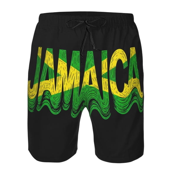 Mens Jamaican Logo Boardshort Casual Drawstring Stretch Summer Beach Shorts XX-Large