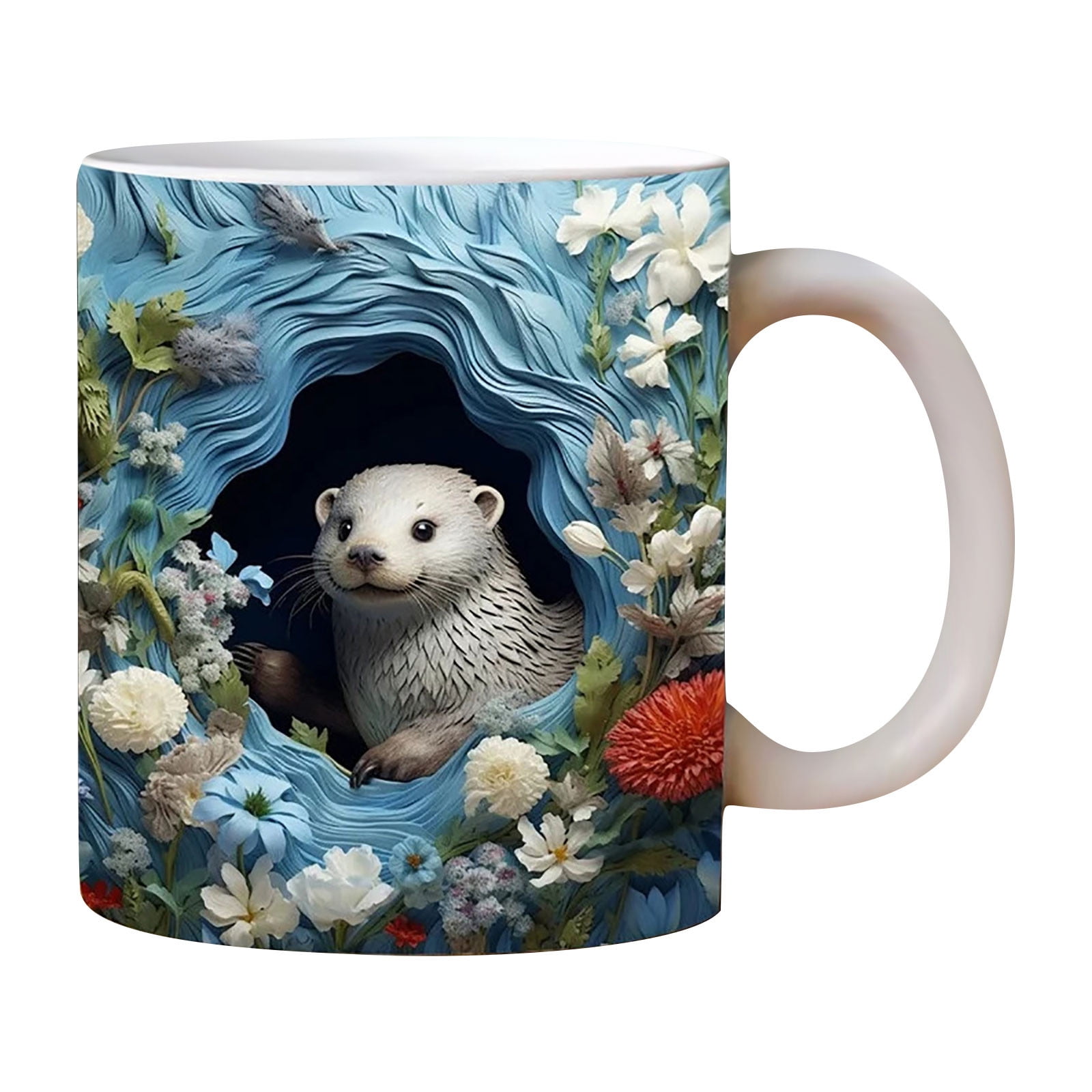 Partheme 150ml Otter Ceramic Coffee Cup, Cute Animal Shaped Mug for Espresso Shot, Microwave Dishwasher Safe, Fathers Day Gifts for Husband, A