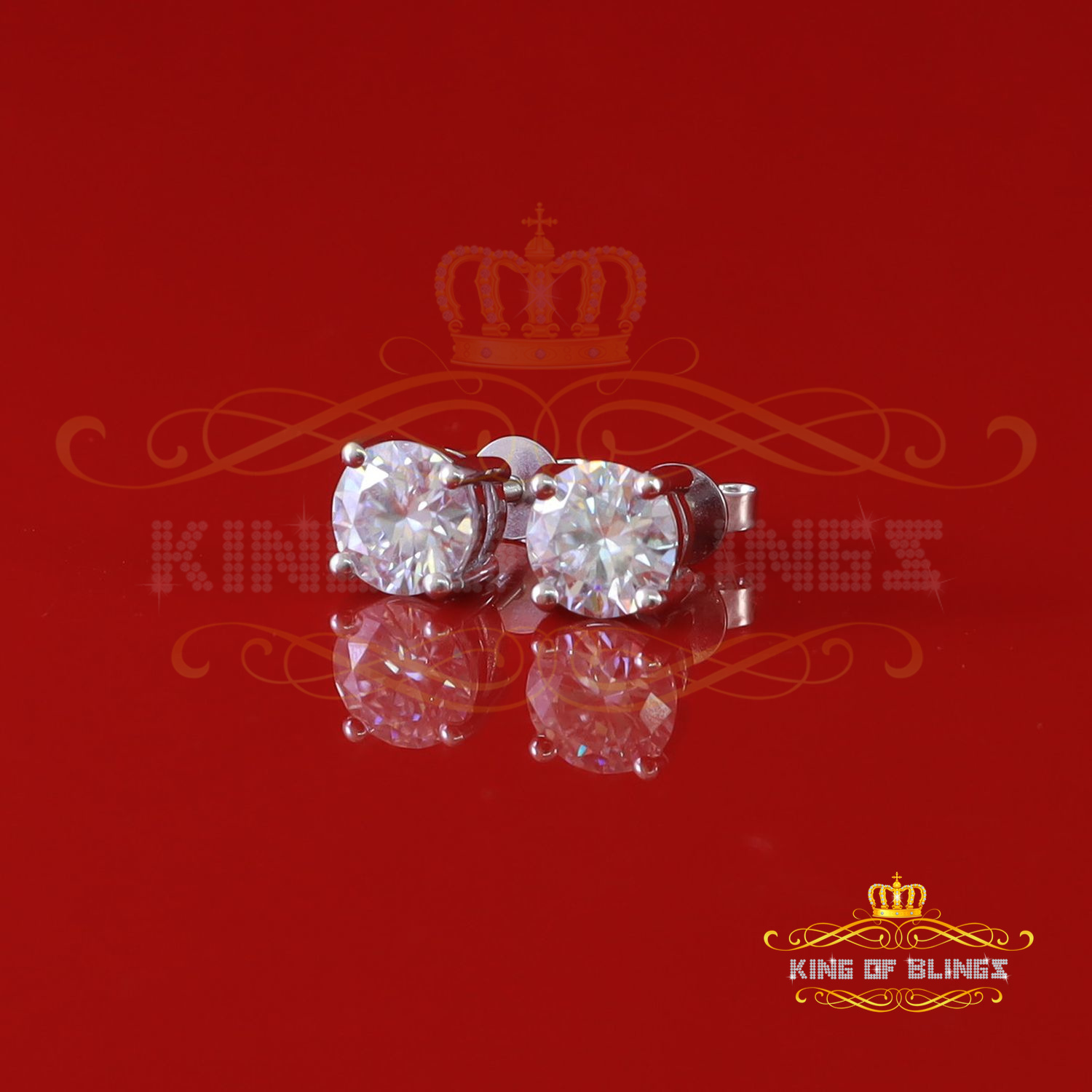 10k Real White Gold with 3.50ct Round VVS 'D' Color Moissanite Stud Earrings