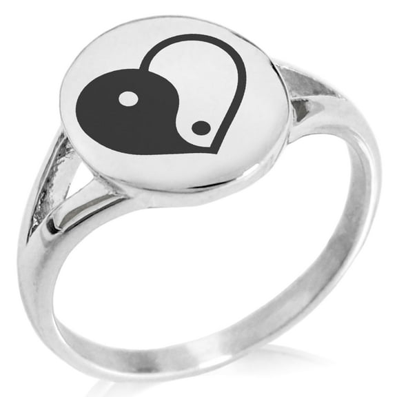 Tioneer Stainless Steel Yin Yang Heart Minimalist Oval Top Polished Statement Ring
