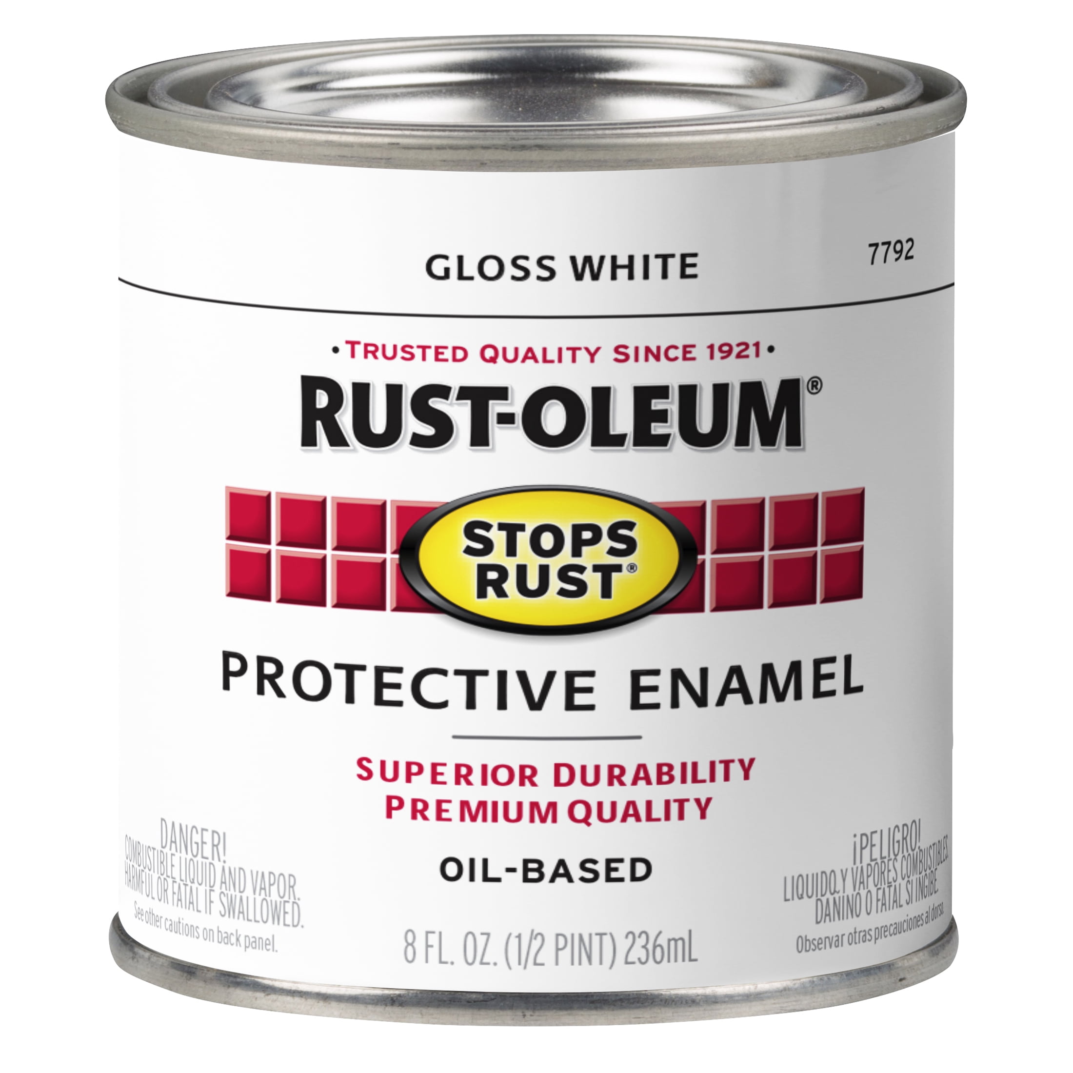 6 Pack, White, Rust-Oleum Stops Rust Gloss Protective Enamel- 7792730, 1/2 Pint