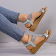 thumbnail image 4 of Summer Platform Sandals Rhinestone Strap Adjustable Ankle Wrap Open Toe Comfortable Heel for Summer Casual Shopping Vacations, 4 of 6