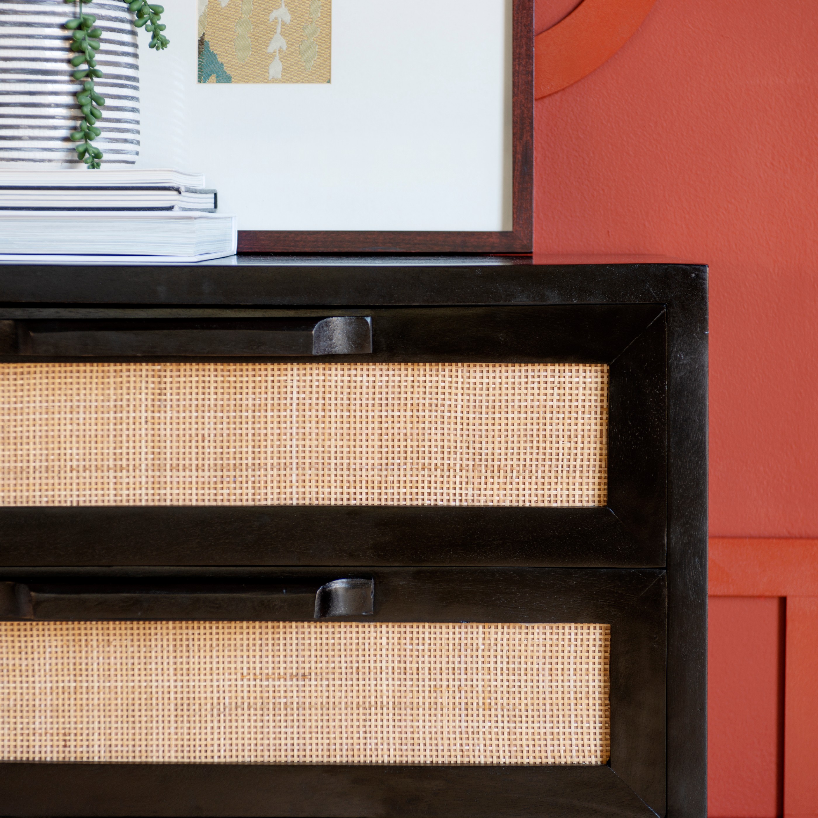 Powell Blair Rattan 3-Drawer Cabinet, Black
