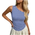 thumbnail image 5 of HappyYEE One Shoulder Tank Tops for Women Plaid Casual Sleeveless Tops Summer Lightweight Soft Slim Fits Tanks,Blue,XXL, 5 of 6