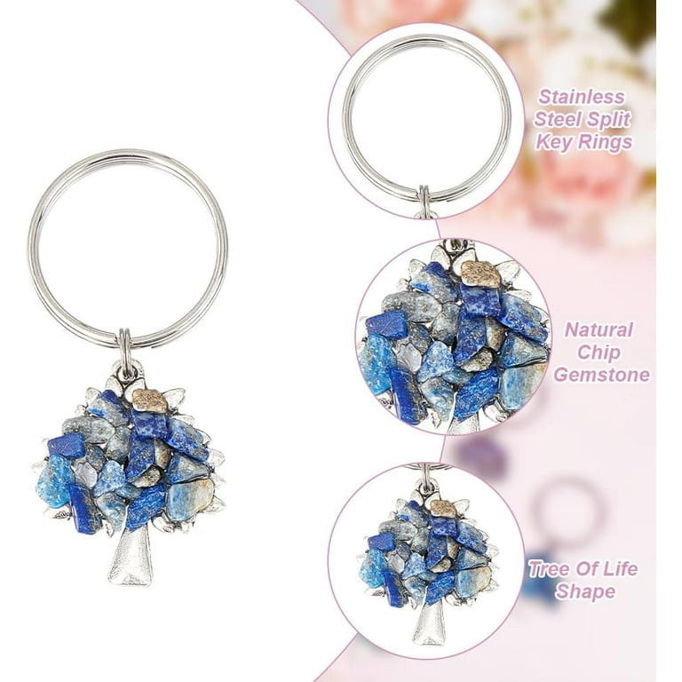 1Box 16Pcs Style Chip Gemstone Keychain with Antique Silver