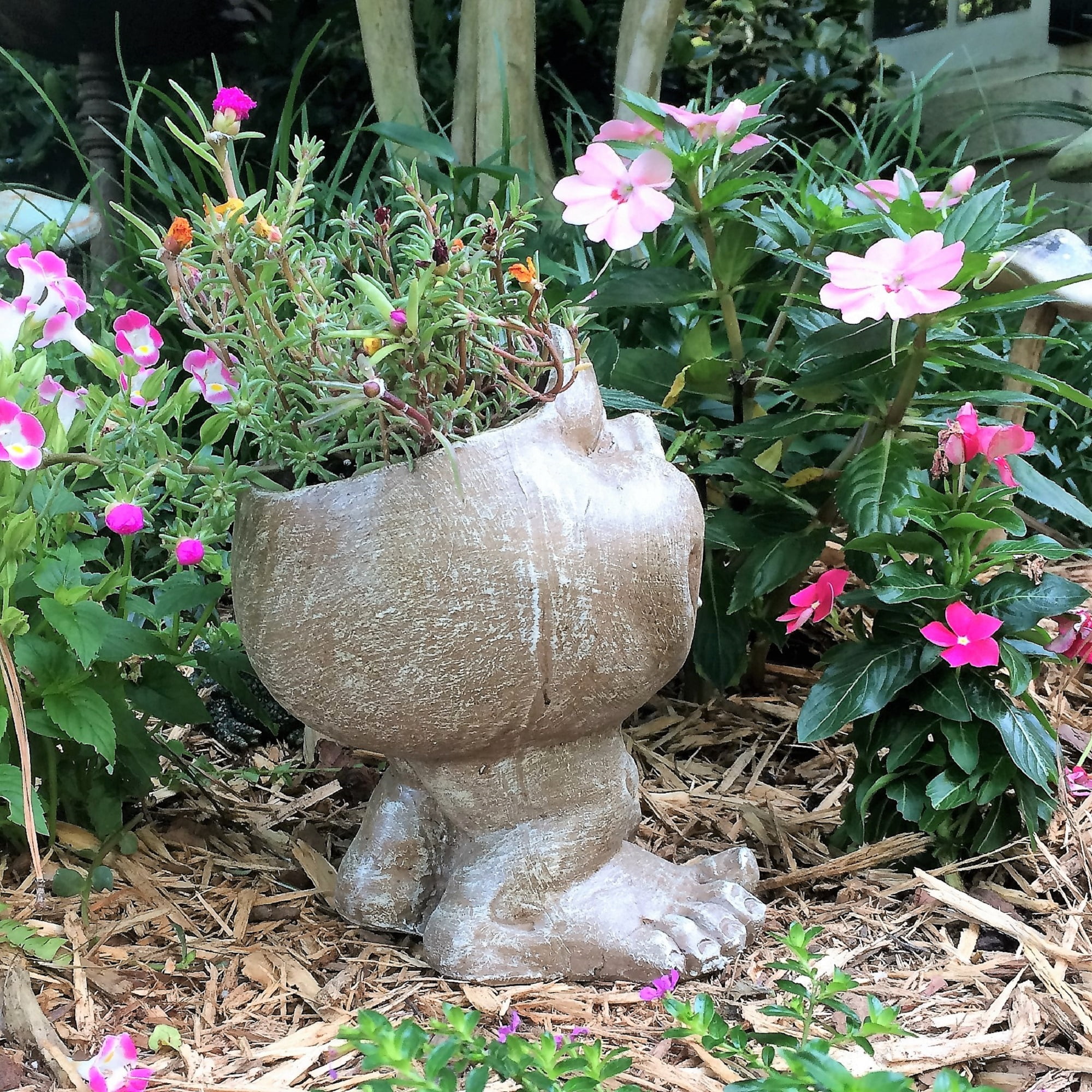 Homestyles 8.5 in. "Little Buddy" the Muggly Face Humorous Statue Planter Holds 4 in. Pot