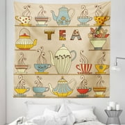 Tea Tapestry, Ornamental Teapots Cups Old Fashioned Afternoon Kitchen British Tradition Art, Fabric Wall Hanging Decor for Bedroom Living Room Dorm, 5 Sizes, Multicolor, by Ambesonne