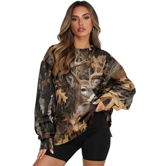 Yuyamidu Deer Sweatshirt American Flag Hoodie Oversized Sweaters for Women Long Sleeve Shirts Crew Neck Sweatshirt Casual Trendy Pullover Teacher Outfits Tops, Size S