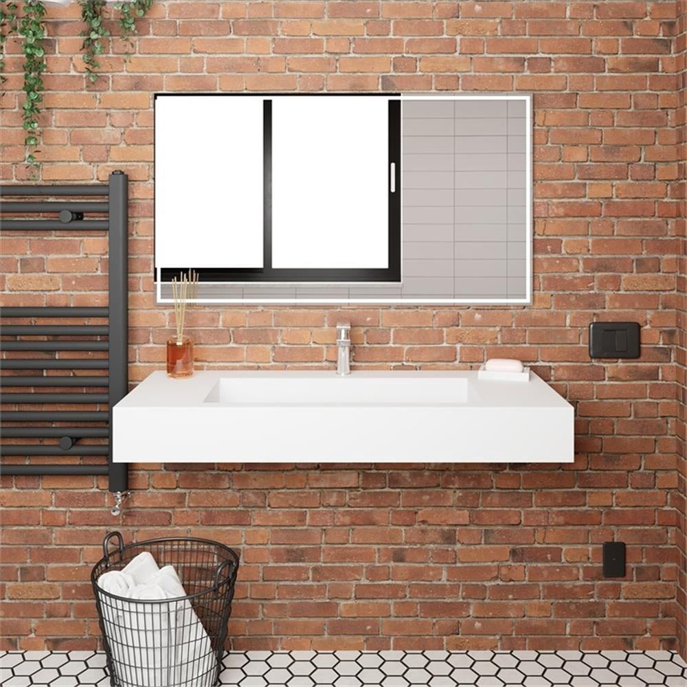 Pemberly Row Pyramid 48" Solid Surface Manmade Stone Bathroom Sink in White