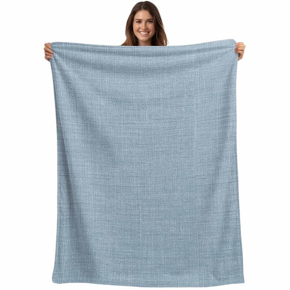 Vintage Sky Blue Blanket Soft Cozy Warm Throw Blanket for Couch, Plush Fuzzy Flannel Fleece Blankets for Sofa, Farmhouse Retro Solid Color Linen Texture Bed Blankets Gifts for Men, 40"x50"