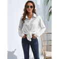 thumbnail image 4 of Blusas de Satén para Mujer, Camisas de Seda con Botones, Blusas Informales de Larga para Negocios Gris XXL, 4 of 7