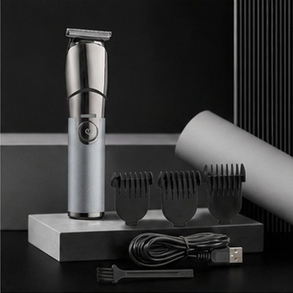 IDEANATEGRATE 1Set USB Electric Hair Clipper Silver Ultra Quiet Cordless Trimmer for Home and Salon Use