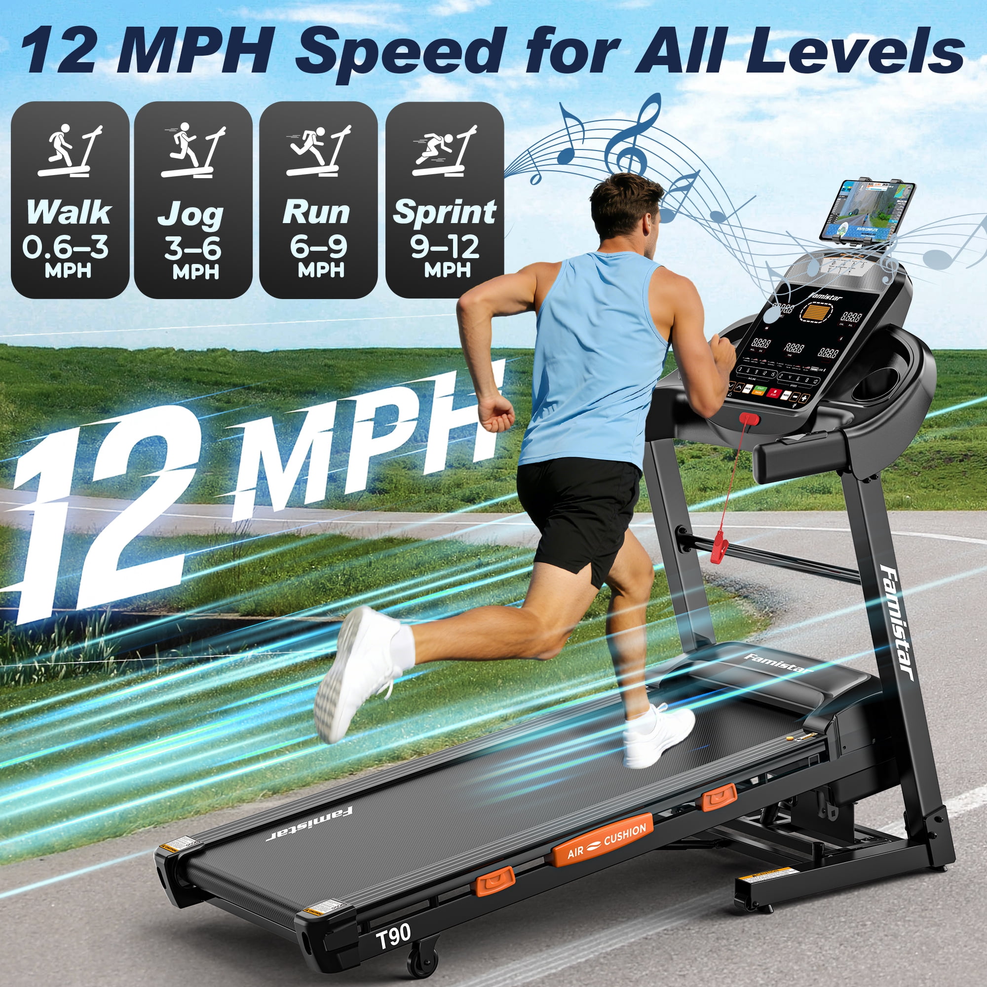 Treadmill with Incline,5HP Treadmills for Home,Portable Electric Treadmill with Handles,Compact Running Treadmills for small space, 300-400LBS Capacity, Exercise treadmill