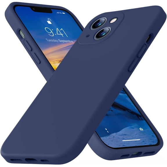 Compatible with iPhone 13 Case 6.1 inch Premium Liquid Silicone [Soft Microfiber Lining Anti-Scratch] Gel Rubber Full-Body Bumper Protection Camera Protect Case-Navy Blue