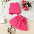 thumbnail image 5 of BLVB Kids Girls Summer 2 Piece Outfits Solid Color Sleeveless Button Vest Tank Tops Pleated Skirt with Belt Fashion Clothes Set, 5 of 6