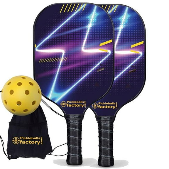 Pickleball Factory PB00022-1-C Pickleball Starter Set - Lightning Pickleball Paddles Near Me, Graphite Pickleball Set, Carbonfiber Graphite