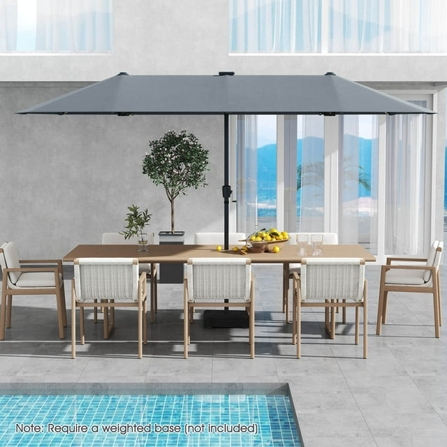 Costway 13 FT Large Patio Umbrella with LED Solar Lights Crank Handle 12 Heavy-Duty Ribs Gray