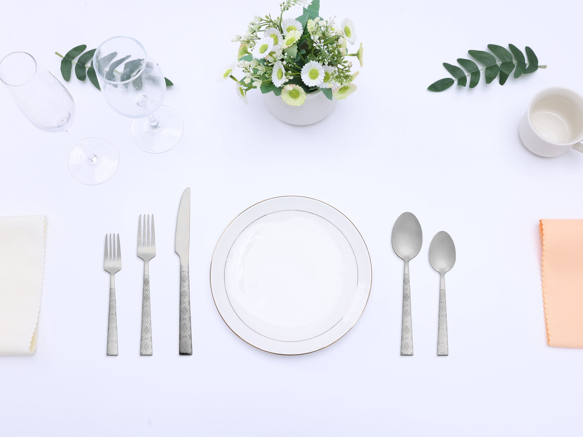 Unique Bargains 30 Piece Stainless Steel Floral Print Flatware Set for 6 Cutlery Silver
