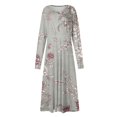 thumbnail image 4 of Women's Autumn Winter Casual Fashion V-Neck Long-sleeved Gradient (Floral) Print Long Dress, Gray, Size XL, 4 of 4