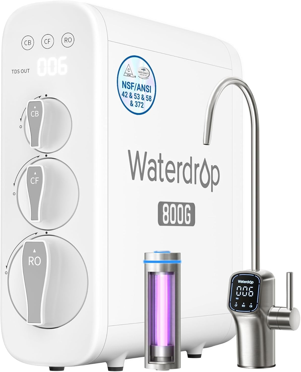Restored Waterdrop G3P800 Reverse Osmosis System, 800 GPD Fast Flow, NSF/ANSI 42 & 53 & 58 & 372 Certified, 3:1 Pure to Drain, Tankless Under Sink RO Water Filter System,Extra 4 filters (Refurbished)