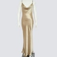 thumbnail image 1 of Women's Sexy Halter Backless Long Dress Sleeveless High Waist Splicing Satin Evening Gown, 1 of 4